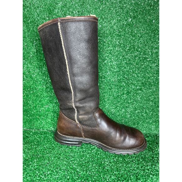 UGG Brooks Tall Brown Leather Shearling Flat Boots Style 5490 Size 8 Womens - Picture 4 of 9